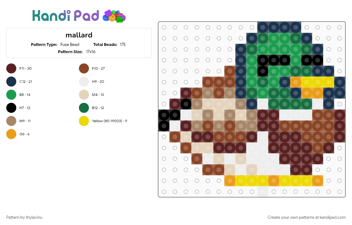 mallard - Fuse Bead Pattern by thylacinu on Kandi Pad - 