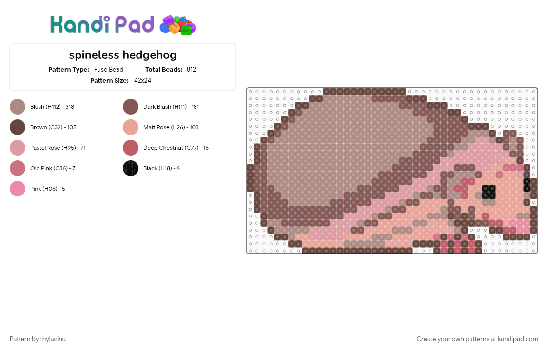 spineless hedgehog - Fuse Bead Pattern by thylacinu on Kandi Pad - animal, beige, cotdhedgehogs, cute, gray, hedgehog, tan