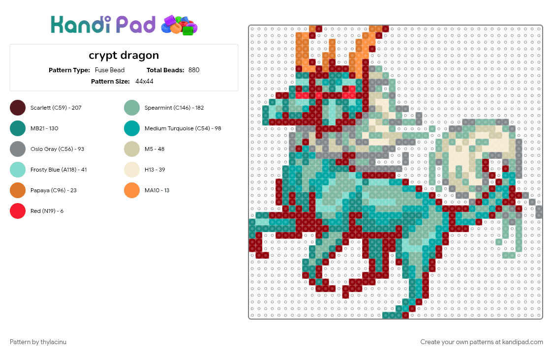 crypt dragon (dragcave) - Fuse Bead Pattern by thylacinu on Kandi Pad - animal, creature, dragon, fantasy, sprite