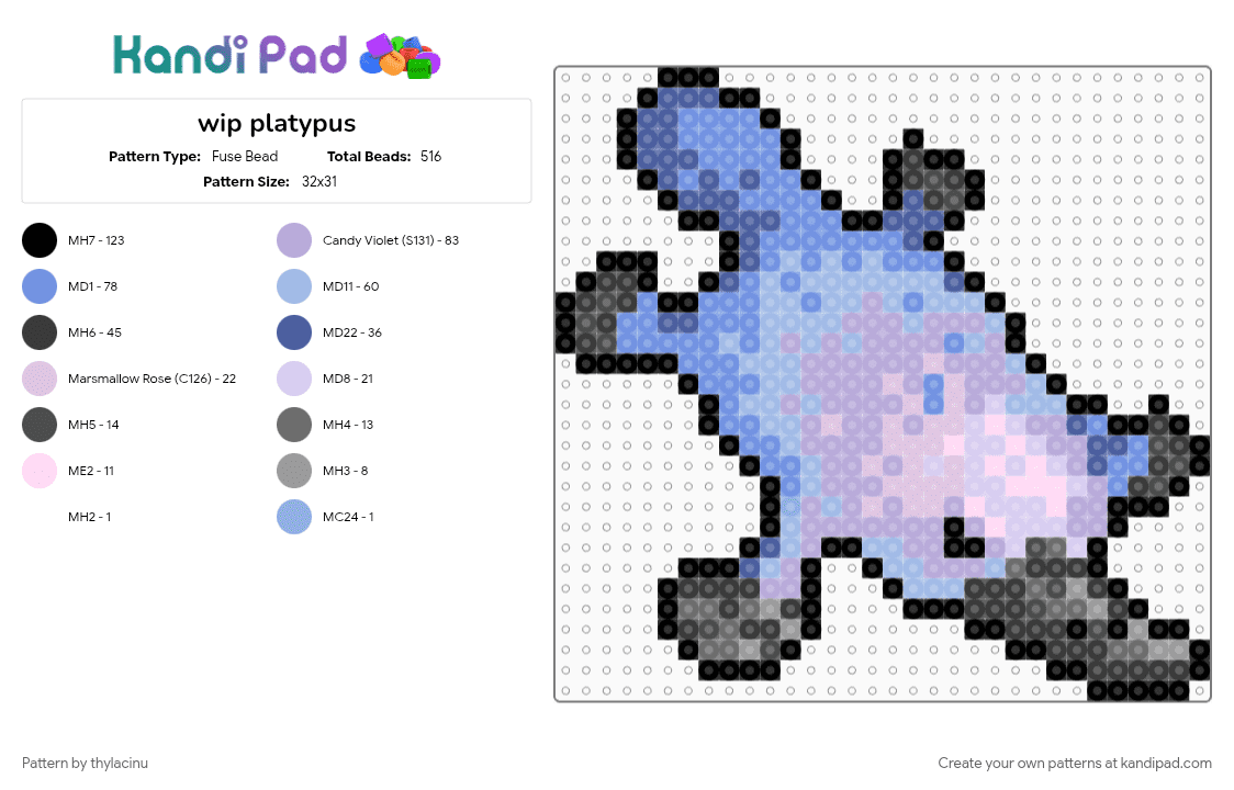 purple platypus - Fuse Bead Pattern by thylacinu on Kandi Pad - animal, light blue, pastel, pink, platypus