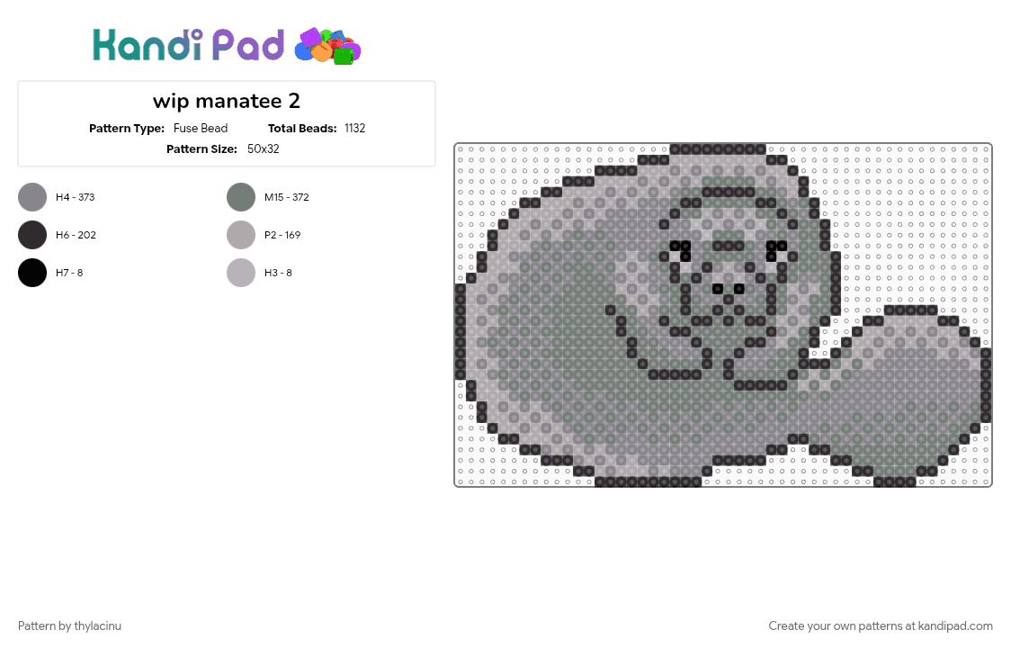 manatee - Fuse Bead Pattern by thylacinu on Kandi Pad - animal, cute, gray, manatee, sea cow