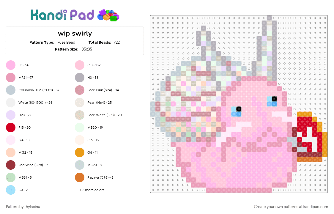 swirly the snail beanie baby - Fuse Bead Pattern by thylacinu on Kandi Pad - beanie babies, beanie baby, beige, cute, pink, snail