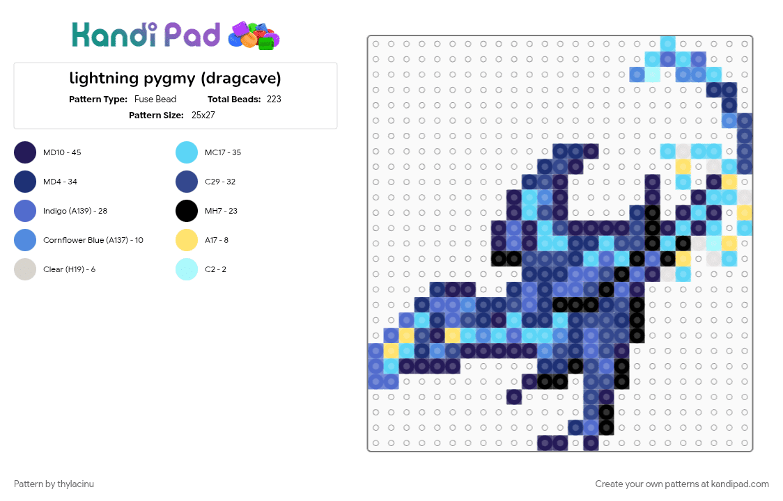 lightning pygmy (dragcave) - Fuse Bead Pattern by thylacinu on Kandi Pad - animal, blue, creature, dragon, fantasy, lightning, purple, sprite