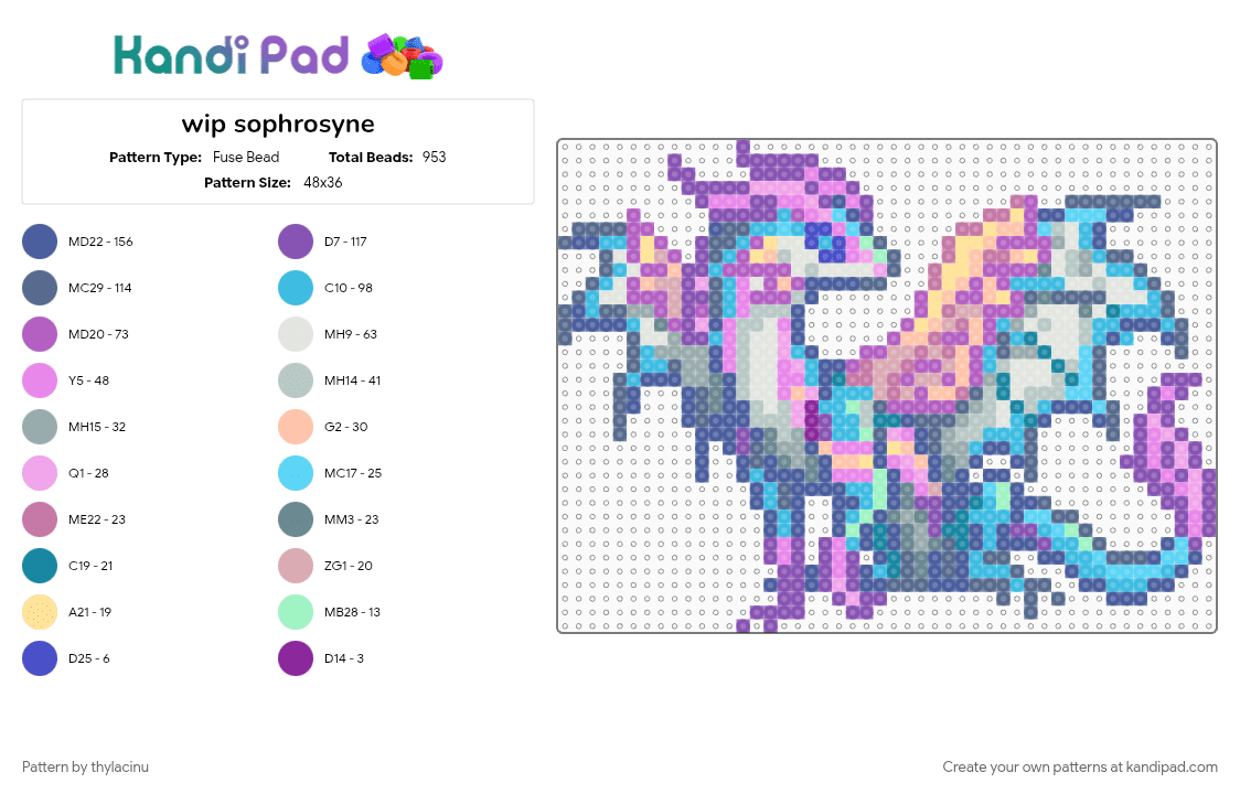sophrosyne dragon (dragcave) - Fuse Bead Pattern by thylacinu on Kandi Pad - animal, blue, creature, dragon, fantasy, light blue, pastel, pink, purple, sprite