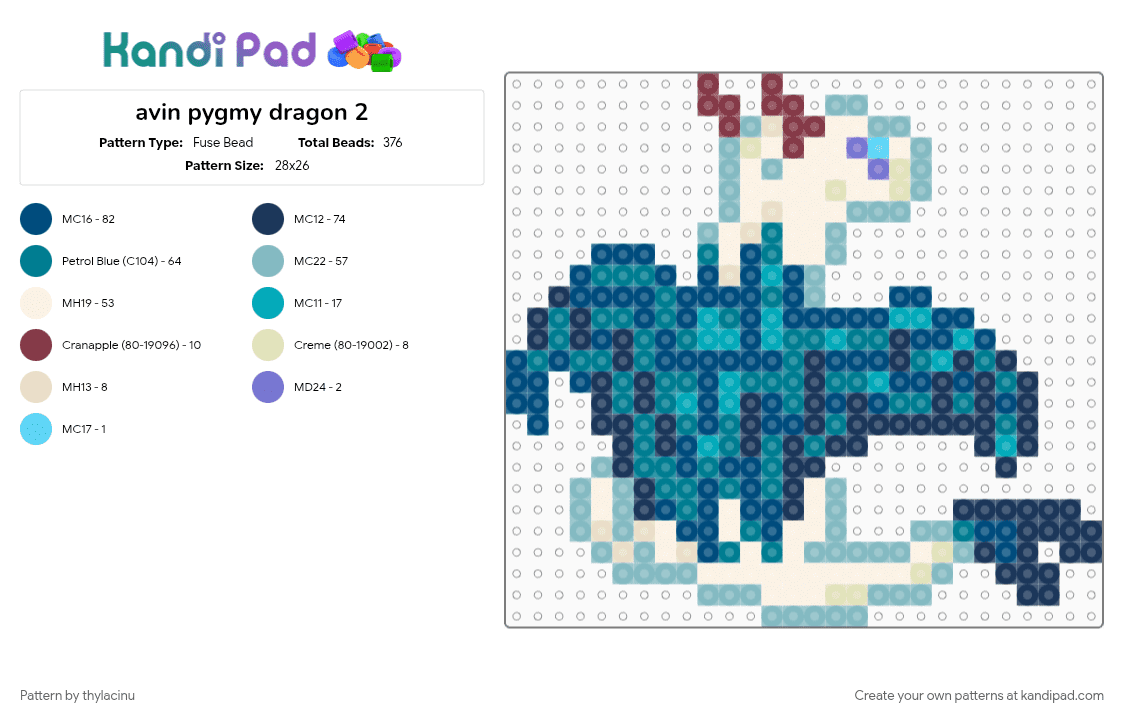 avin pygmy (dragcave) - Fuse Bead Pattern by thylacinu on Kandi Pad - animal, blue, creature, dragon, fantasy, sprite, teal