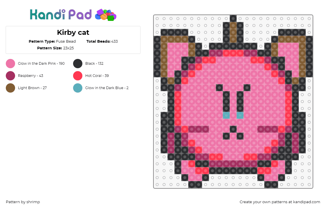 Kirby cat - Fuse Bead Pattern by shrimp on Kandi Pad - kirby,nintendo,cat,costume,character,ideo game,pink