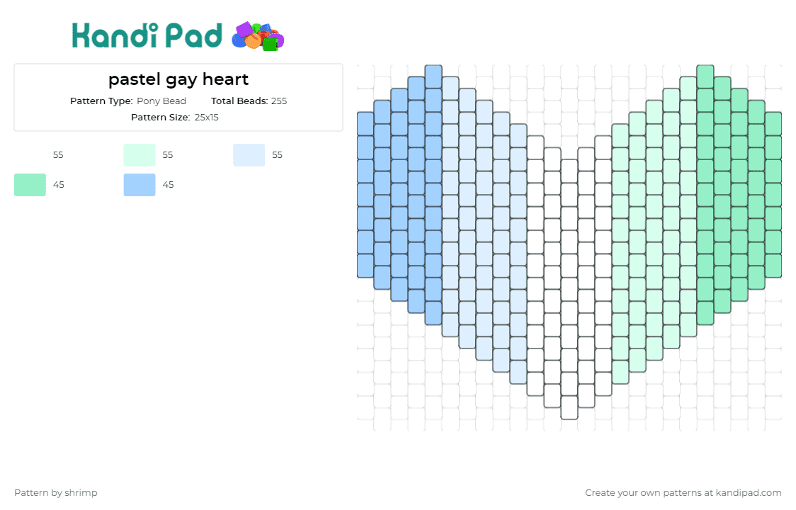 pastel gay heart - Pony Bead Pattern by shrimp on Kandi Pad - gay,pride,heart,pastel,spectrum,grace,subtlety,meaningful,celebration,love,blue,green