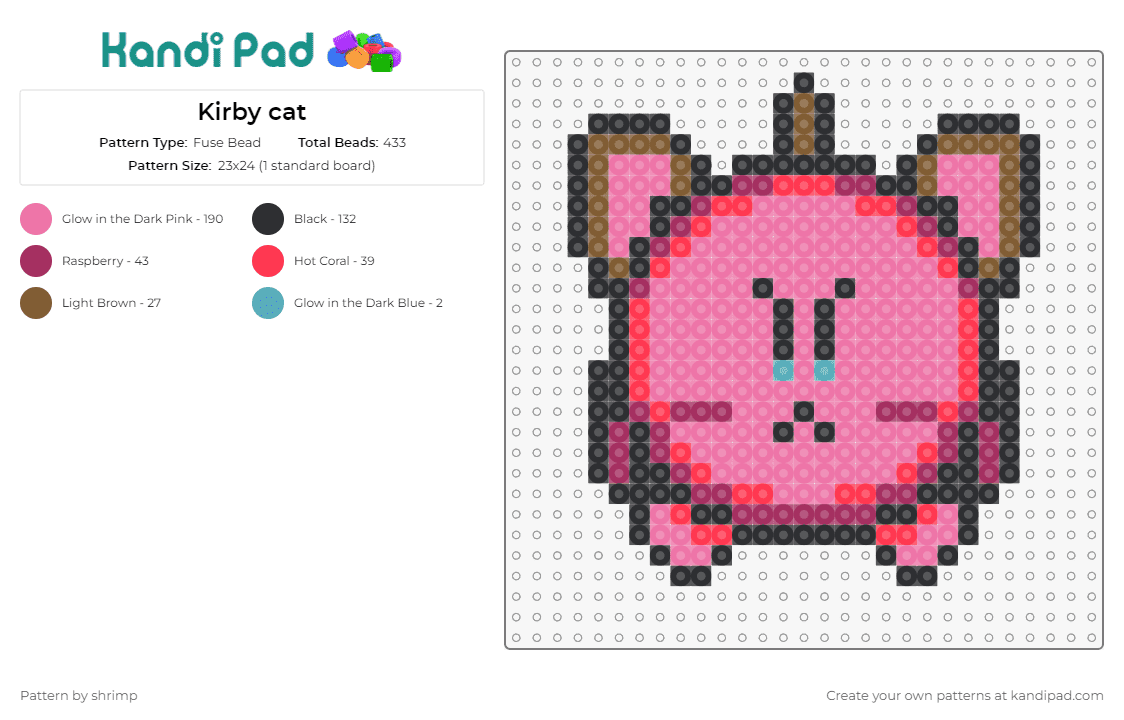 Kirby cat - Fuse Bead Pattern by shrimp on Kandi Pad - kirby,cat,nintendo,video games