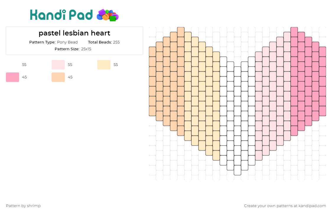pastel lesbian heart - Pony Bead Pattern by shrimp on Kandi Pad - lesbian,pride,heart,pastel,emblem,gentle,powerful,love,identity,community,orange,pink,beige