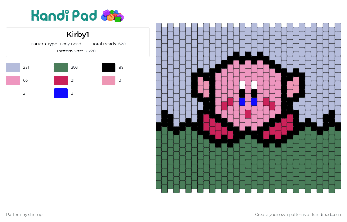 Kirby1 - Pony Bead Pattern by shrimp on Kandi Pad - kirby,nintendo,video games,panel