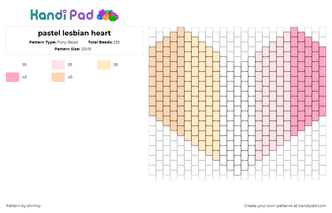 pastel lesbian heart - Pony Bead Pattern by shrimp on Kandi Pad - lesbian,pride,heart,pastel,emblem,gentle,powerful,love,identity,community,orange