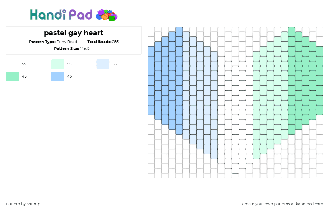 pastel gay heart - Pony Bead Pattern by shrimp on Kandi Pad - gay,pride,heart,pastel,spectrum,grace,subtlety,meaningful,celebration,love,blue,