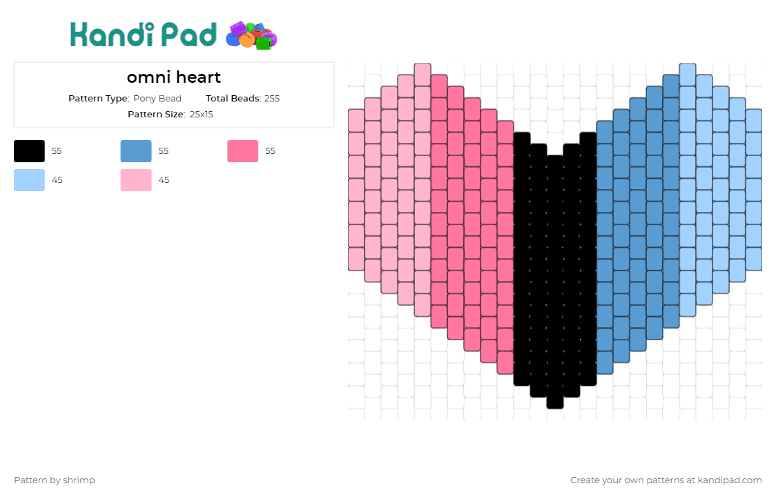 omni heart - Pony Bead Pattern by shrimp on Kandi Pad - omni,pride,heart,inclusivity,love,spectrum,tribute,depth,meaning,pink,blue