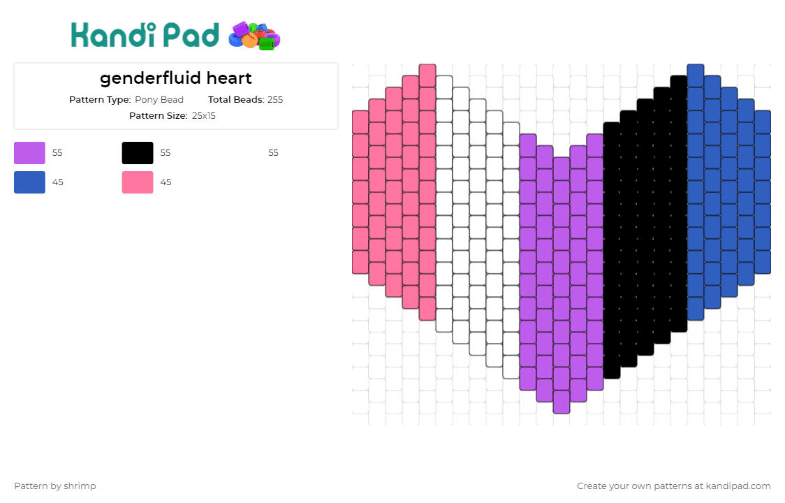genderfluid heart - Pony Bead Pattern by shrimp on Kandi Pad - genderfluid,pride,heart,love,fluidity,vibrant,symbol,meaningful,statement,colorful