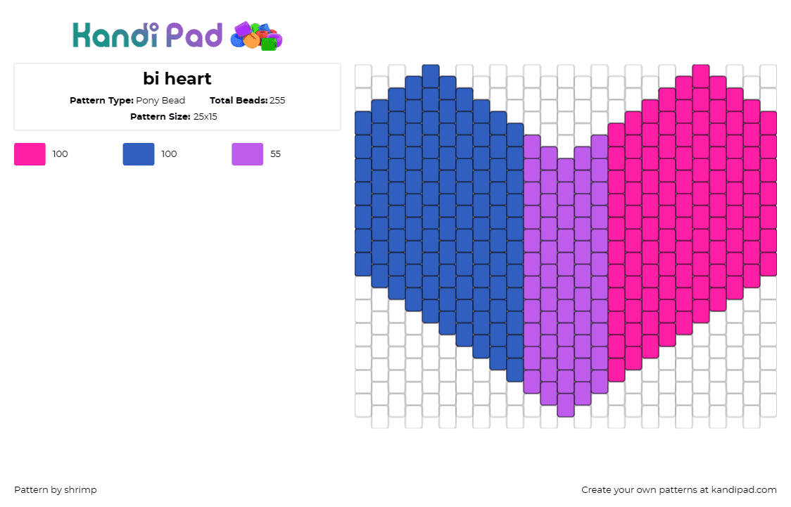 bi heart - Pony Bead Pattern by shrimp on Kandi Pad - bisexual,pride,heart,visibility,celebration,identity,colorful,personal,proud,blu