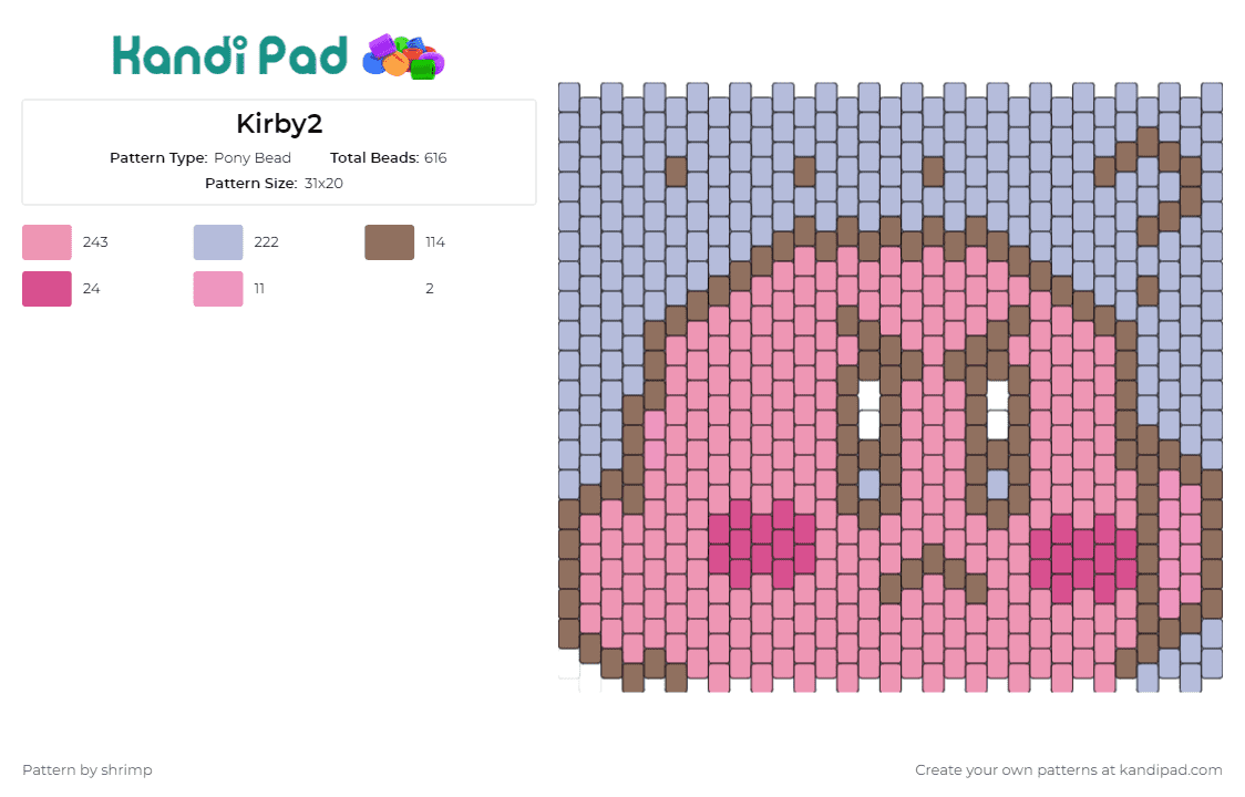 Kirby2 - Pony Bead Pattern by shrimp on Kandi Pad - kirby,nintendo,video games,panel