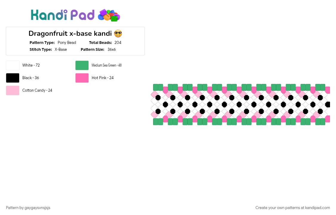 Dragonfruit x-base kandi 🤓 - Pony Bead Pattern by gaygaysvnsjsjs on Kandi Pad - colorful, fruits, green, pink, pony beads, x base