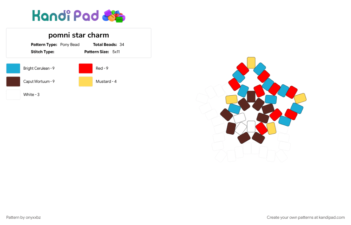 pomni star charm - Pony Bead Pattern by onyxxbz on Kandi Pad - brown, light blue, red