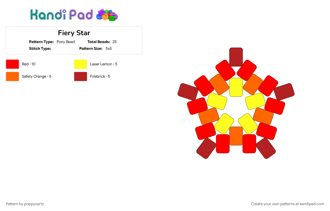Fiery Star - Pony Bead Pattern by poppyxartz on Kandi Pad - cotdfiery, red
