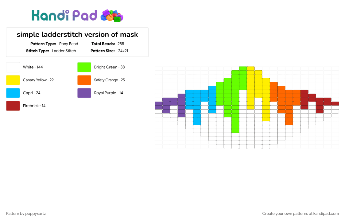 simple ladderstitch version of mask - Pony Bead Pattern by poppyxartz on Kandi Pad - colorful, green, mask, orange, pride, rainbow, white
