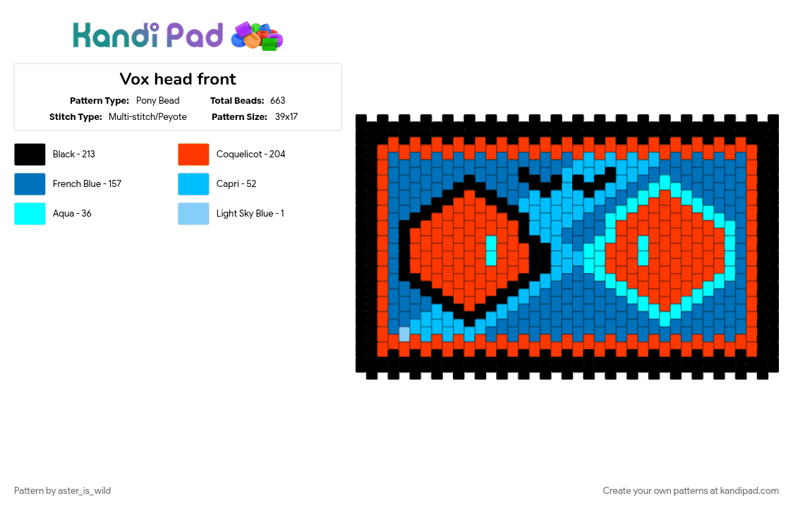 Vox head front - Pony Bead Pattern by aster_is_wild on Kandi Pad - blue, character, hazbin hotel, head, red, tv show, vox