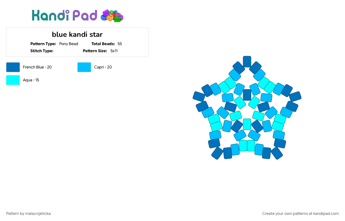 blue kandi star - Pony Bead Pattern by malacvijeticka on Kandi Pad - basic, big star, blue, color, cool, light blue, star, three colors