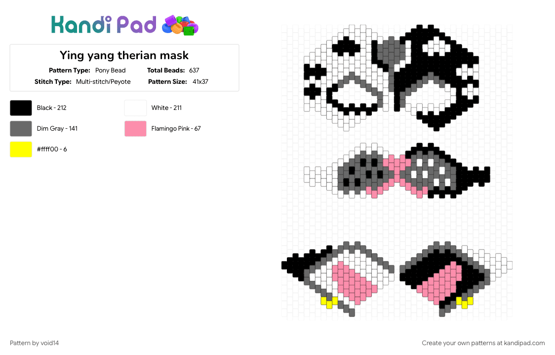 Ying yang therian mask - Pony Bead Pattern by void14 on Kandi Pad - gray