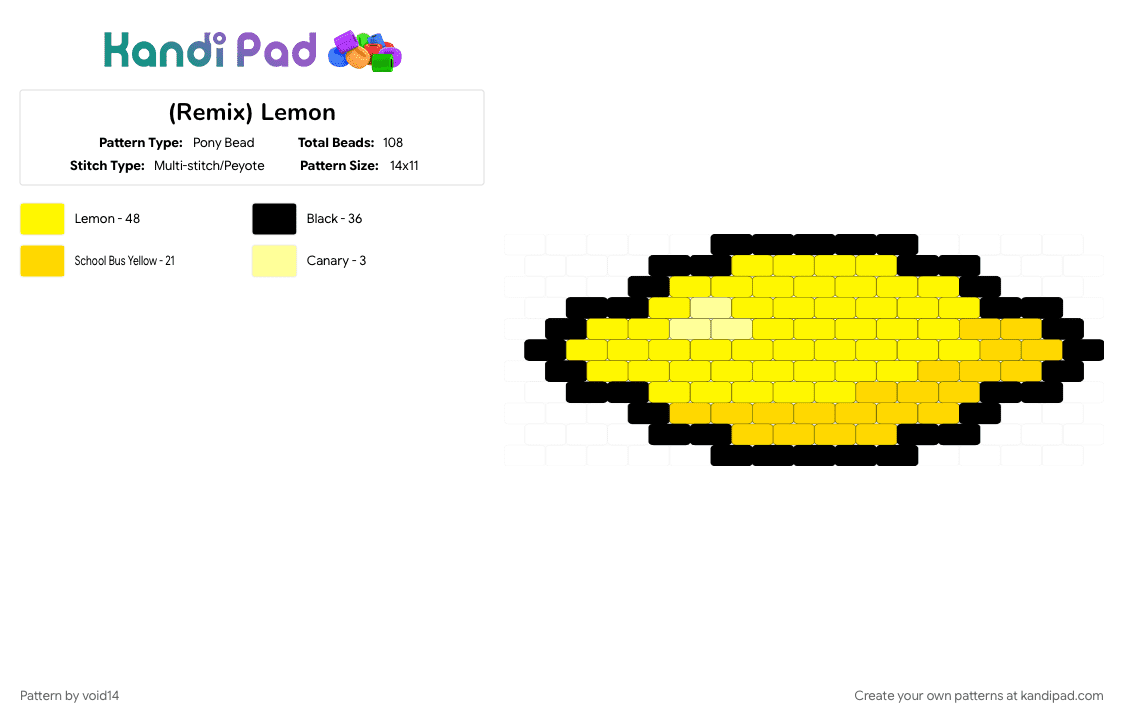 (Remix) Lemon - Pony Bead Pattern by void14 on Kandi Pad - black, yellow