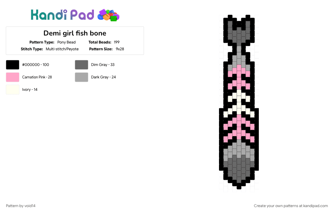 Demi girl fish bone - Pony Bead Pattern by void14 on Kandi Pad - black, gray, pink
