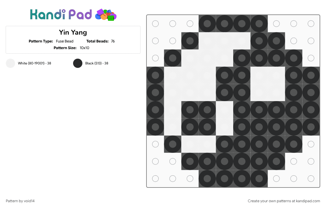 Yin Yang - Fuse Bead Pattern by void14 on Kandi Pad - black, white, yinyang