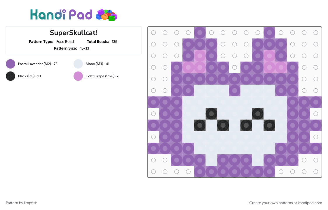 SuperSkullcat! - Fuse Bead Pattern by limpfish on Kandi Pad - pink, white