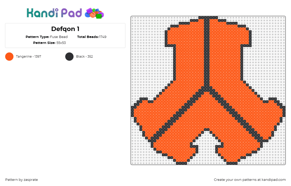 Defqon 1 - Fuse Bead Pattern by zasprate on Kandi Pad - defqon 1,festival,logo,edm,music,symbol,orange