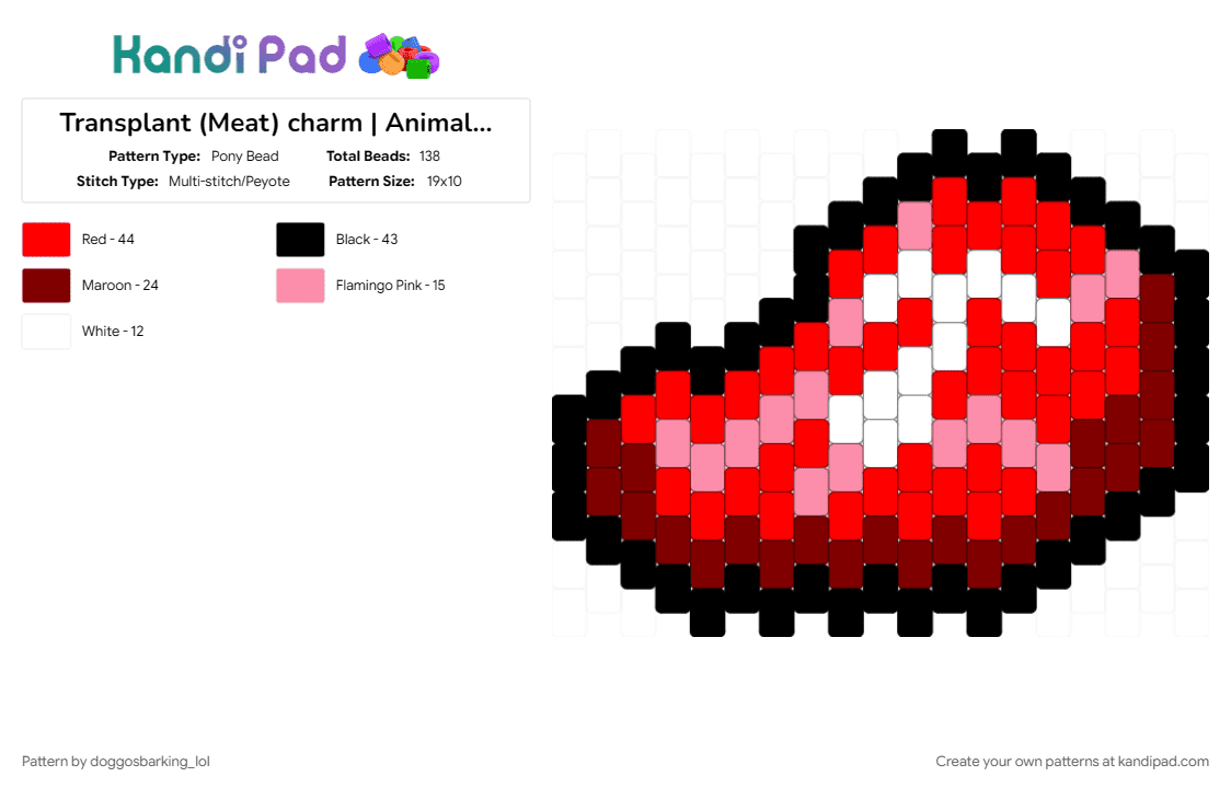 Transplant (Meat) charm | Animal Hospital Anomaly - Pony Bead Pattern by doggosbarking_lol on Kandi Pad - charm, cute, game, meat, red, roblox, video game