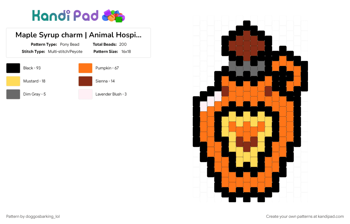 Maple Syrup charm | Animal Hospital Anomaly - Pony Bead Pattern by doggosbarking_lol on Kandi Pad - 