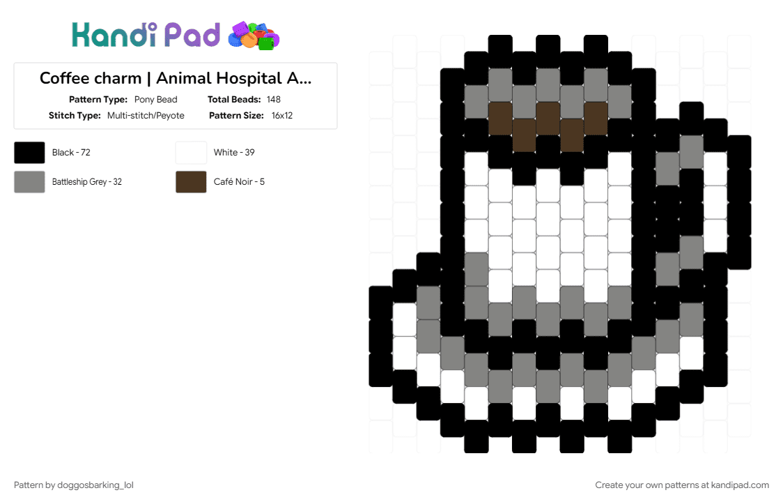 Coffee charm | Animal Hospital Anomaly - Pony Bead Pattern by doggosbarking_lol on Kandi Pad - 