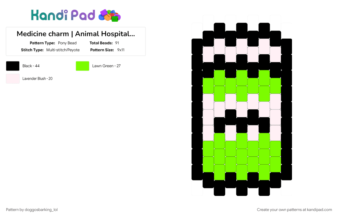 Medicine charm | Animal Hospital Anomaly - Pony Bead Pattern by doggosbarking_lol on Kandi Pad - charm, cute, gaming, green, video game, white