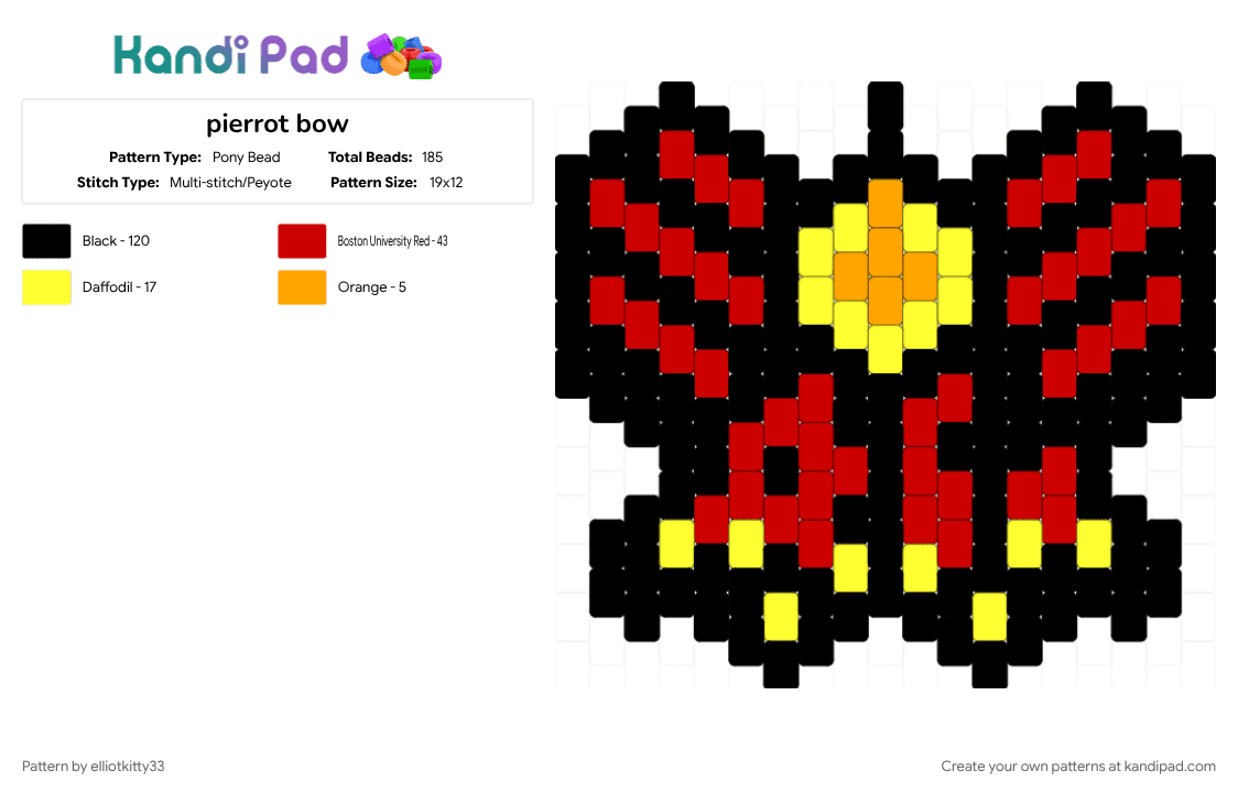 pierrot bow - Pony Bead Pattern by elliotkitty33 on Kandi Pad - black, bows, pierrot, red, tfc, thefreakcircus