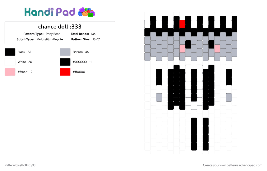 chance doll :333 - Pony Bead Pattern by elliotkitty33 on Kandi Pad - chance, forsakenchance, kandi dolls, pink, red, white