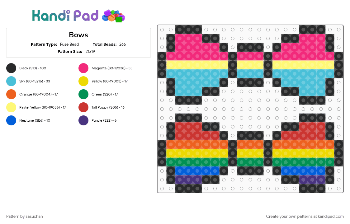 Pride bows 1 - Fuse Bead Pattern by sasuchan on Kandi Pad - bows, cute, light blue, pink, pride, yellow