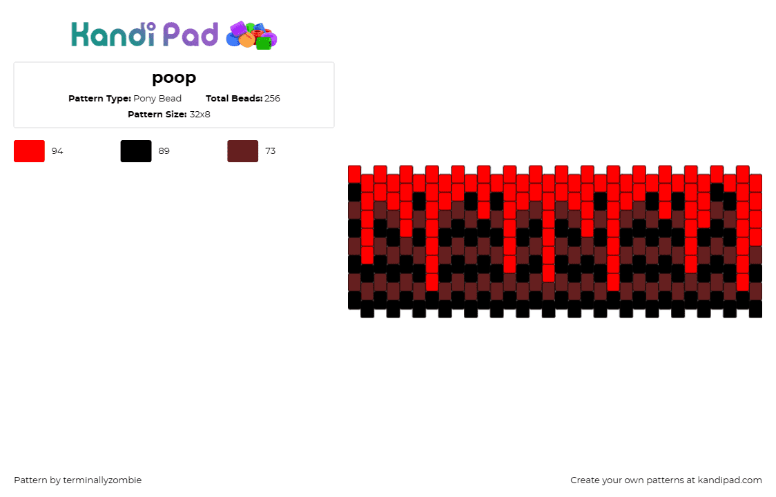 poop - Pony Bead Pattern by terminallyzombie on Kandi Pad - blood,drip,scary,death,halloween,cuff,dark,red