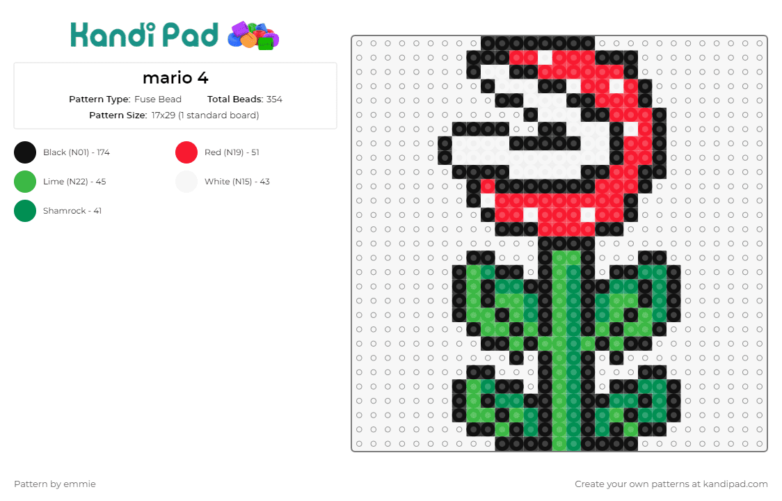 mario 4 - Fuse Bead Pattern by emmie on Kandi Pad - piranha plant,mario,nintendo,video game,classic,red,green,white