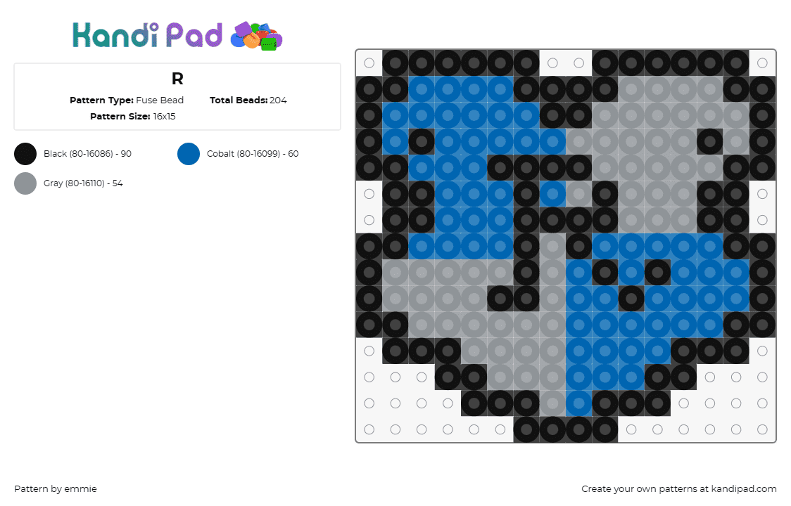 R - Fuse Bead Pattern by emmie on Kandi Pad - ravenclaw,crest,harry potter,shield,gray,blue