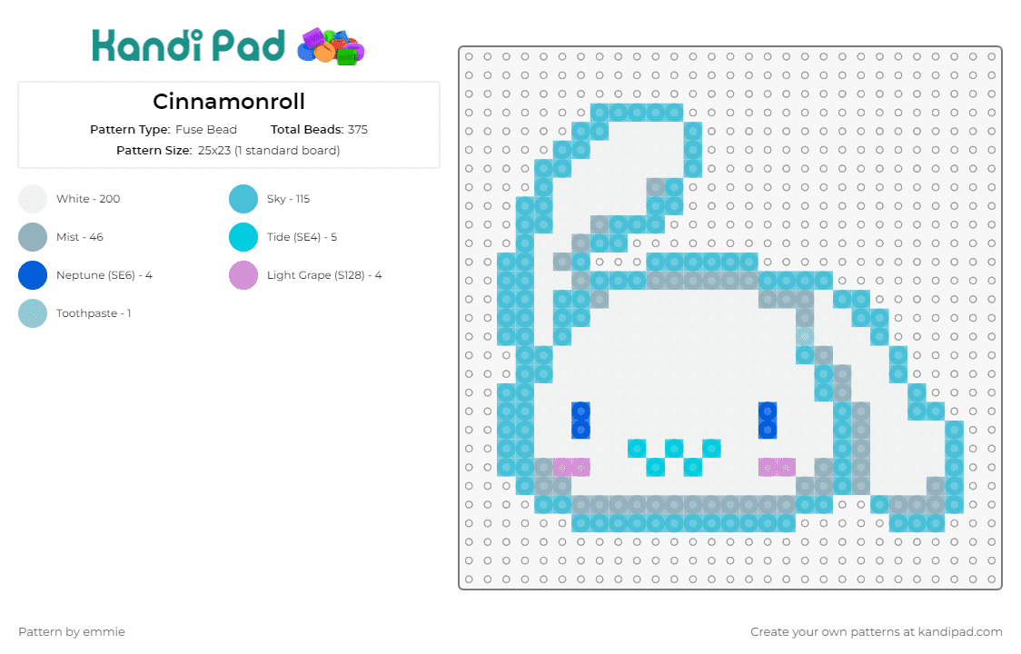 Cinnamonroll - Fuse Bead Pattern by emmie on Kandi Pad - cinnamoroll,sanrio,bunny,cute,character,anime,face,chibi,white,light blue