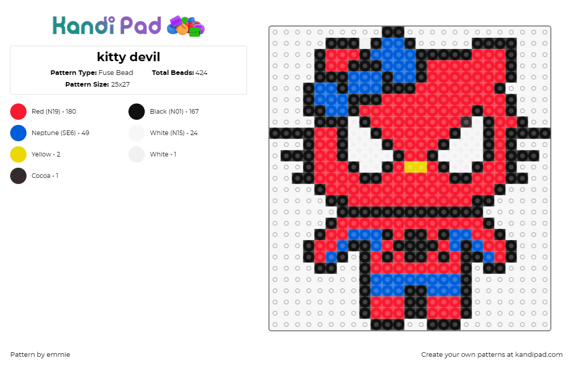 kitty devil - Fuse Bead Pattern by emmie on Kandi Pad - spiderman,hello kitty,costume,mashup,sanrio,marvel,comic,superhero,kawaii,charac