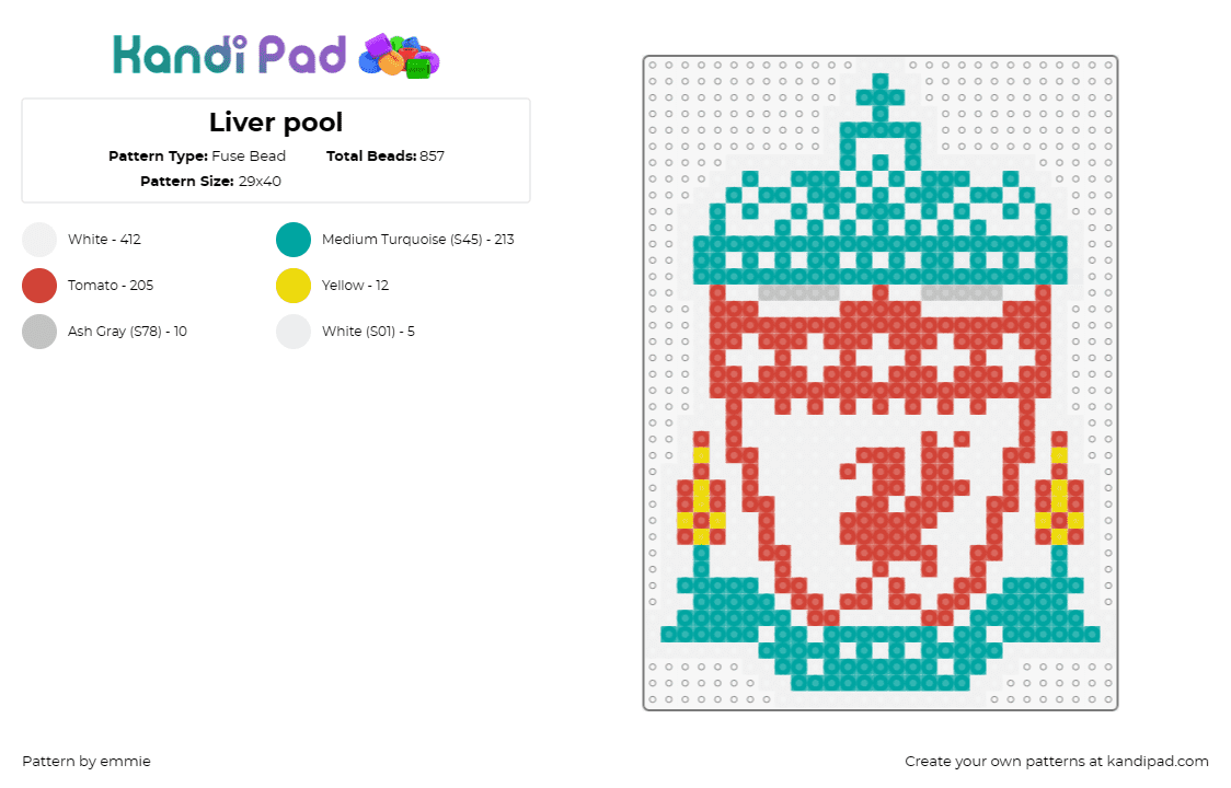 Liver pool - Fuse Bead Pattern by emmie on Kandi Pad - liverpool,futbol,soccer,crest,logo,sports,club,team,teal,red