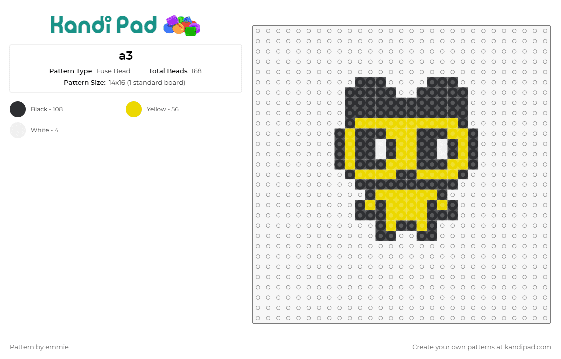 a3 - Fuse Bead Pattern by emmie on Kandi Pad - mametchi,tamagotchi,character,cute,silly,simple,yellow,black