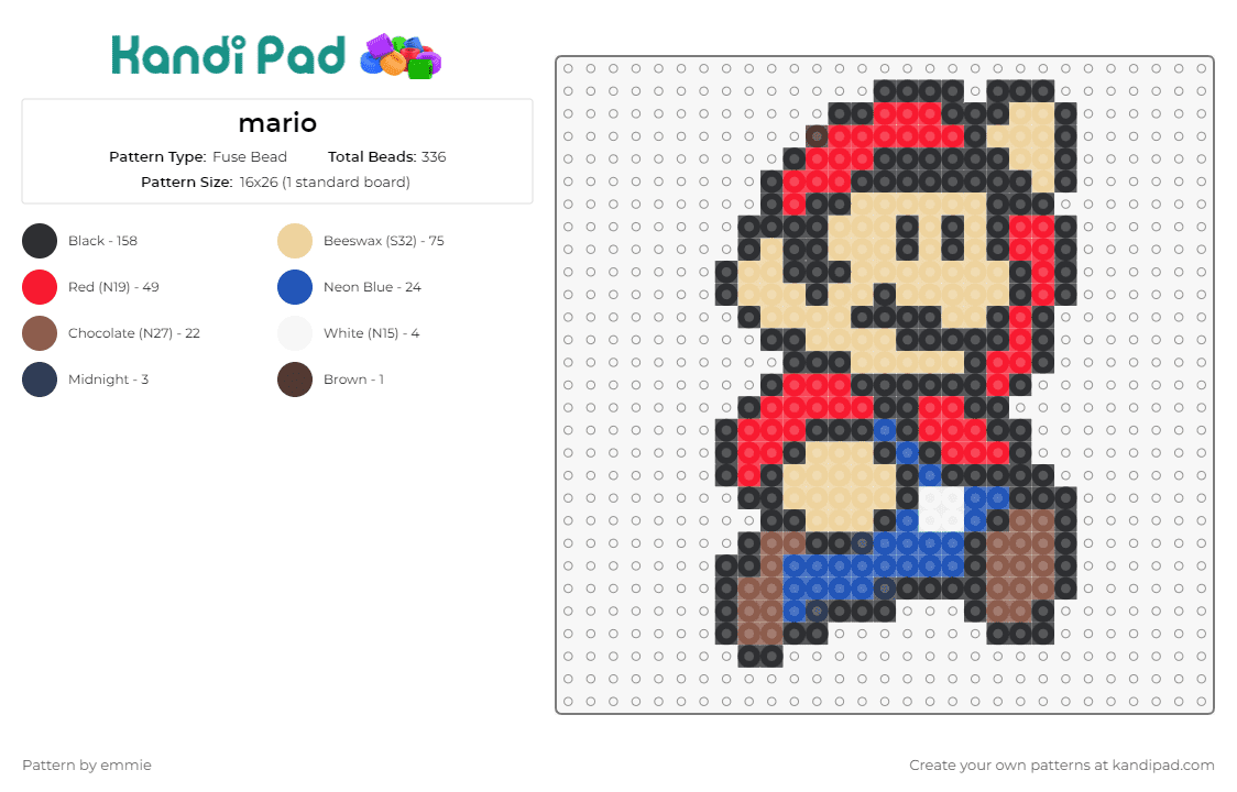 mario - Fuse Bead Pattern by emmie on Kandi Pad - mario,nintendo,jump,character,video game,classic,red,blue,tan