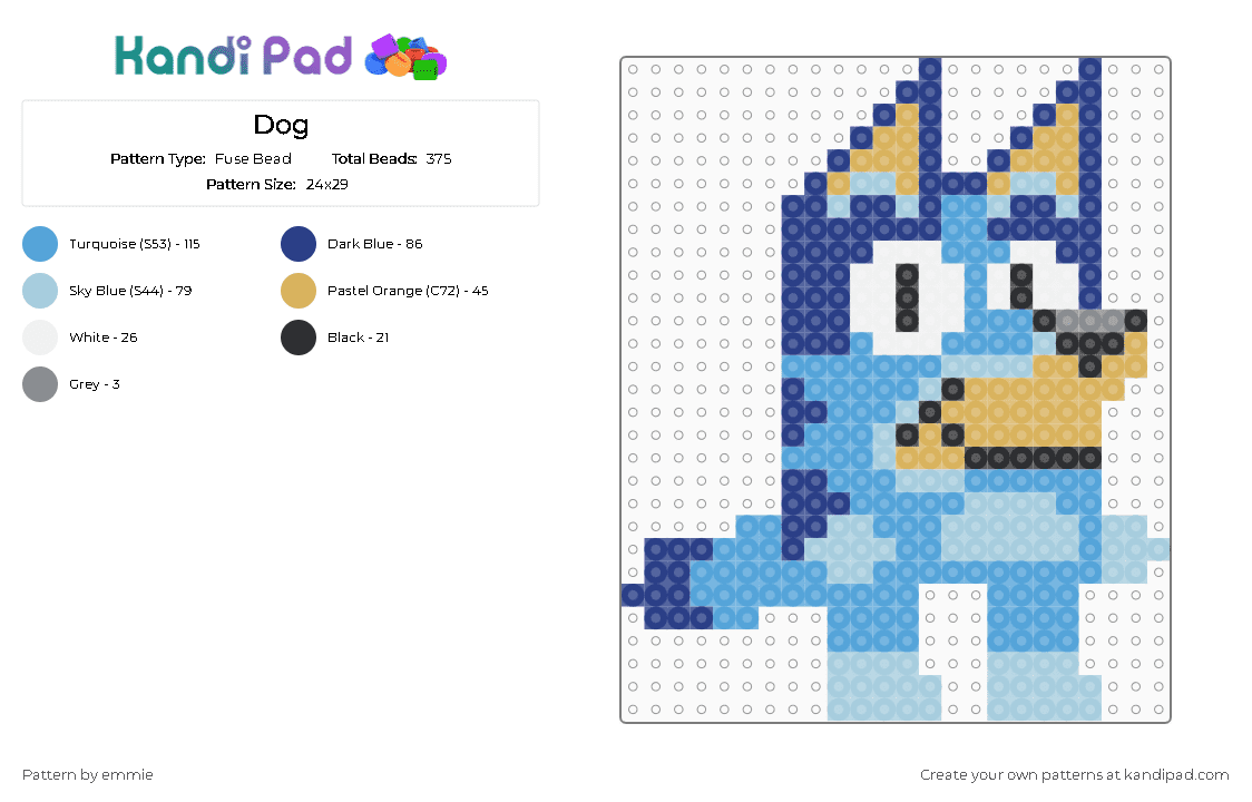 Dog - Fuse Bead Pattern by emmie on Kandi Pad - blue, bluey, cartoon, light blue, tv show