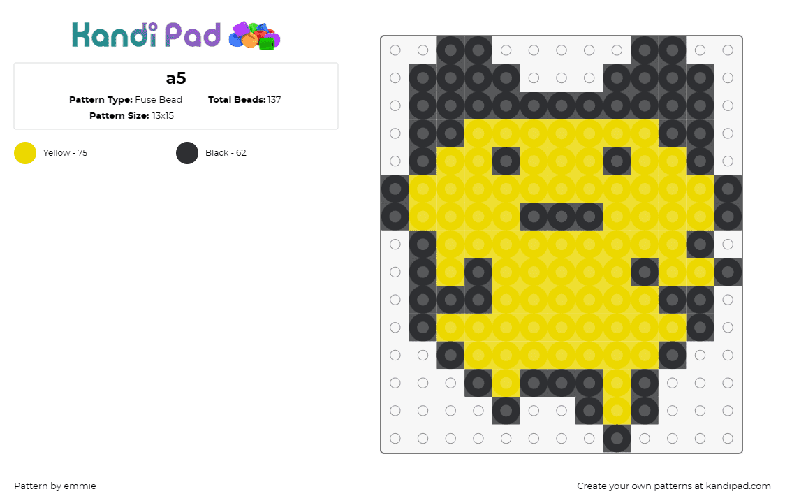 a5 - Fuse Bead Pattern by emmie on Kandi Pad - mametchi,tamagotchi,character,cute,silly,simple,yellow,black