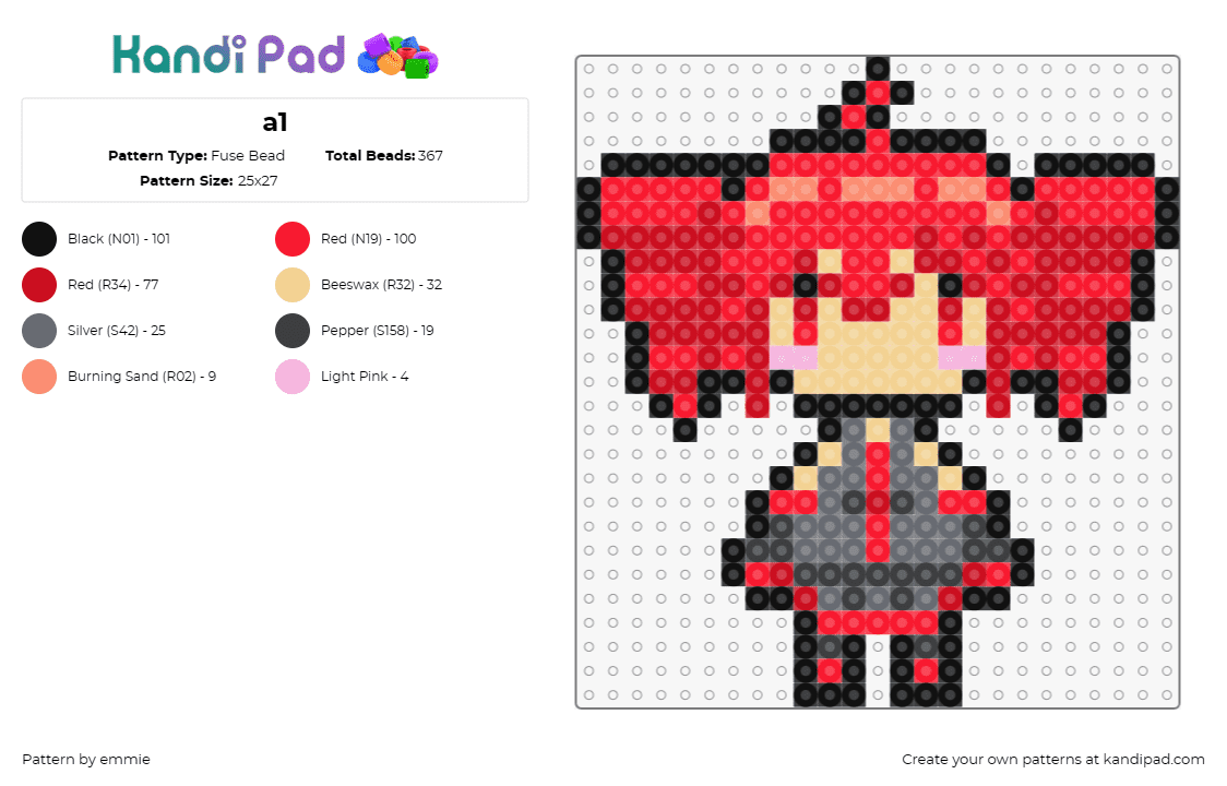 a1 - Fuse Bead Pattern by emmie on Kandi Pad - kasane teto,vocaloid,chibi,character,music,red,gray